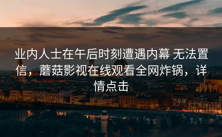 业内人士在午后时刻遭遇内幕 无法置信，蘑菇影视在线观看全网炸锅，详情点击